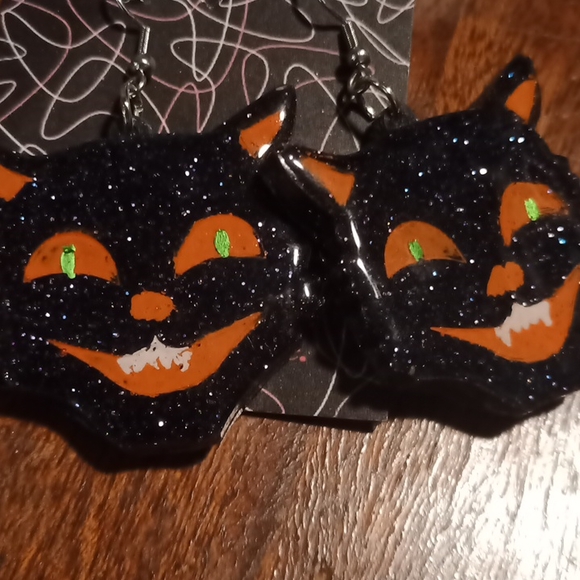 Atomic Lucite Black Cat earrings - Picture 2 of 6